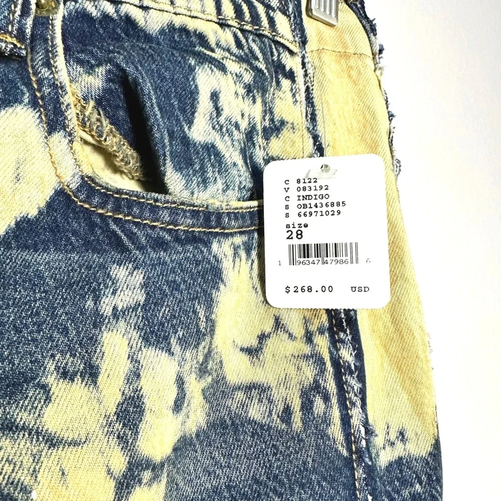 RARE We The Free People Martha Lace Bleach Ruffle Wide Leg Flare Jeans Indigo 28
